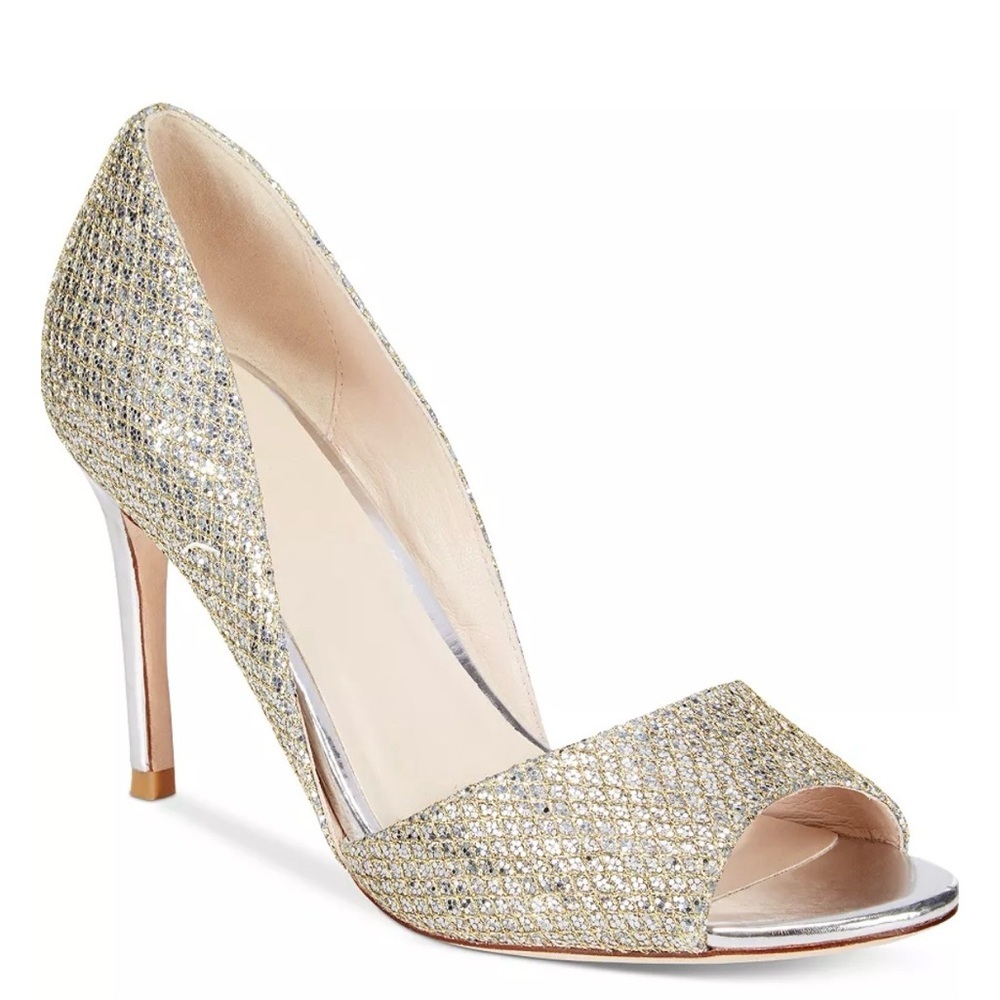 Cole Haan Gold Glitter Open-Toe Stiletto Pump